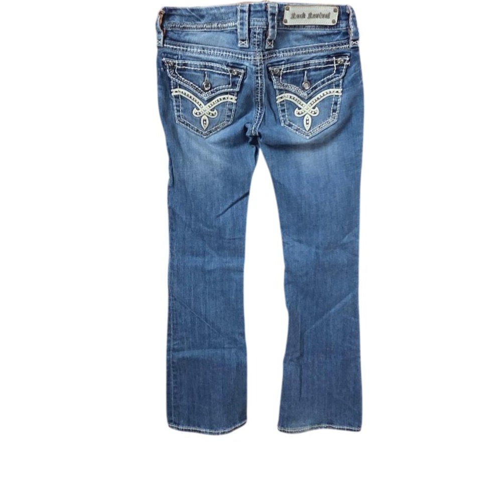 Rock Revival Jill Bootcut Jeans Women's 26 Distressed Flap Pockets Sequins Bling
